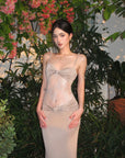 ROVENTE Sculpted Lace-Panel Maxi Dress - PINKPARKS