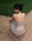 ROVENTE Sculpted Lace-Panel Maxi Dress - PINKPARKS