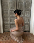 ROVENTE Sculpted Lace-Panel Maxi Dress - PINKPARKS