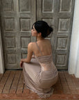 ROVENTE Sculpted Lace-Panel Maxi Dress - PINKPARKS