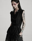 DOINDULGE Drape Shoulder Vest with Asymmetric Hemline and Textured Knit