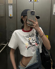 WARDEN EDGE Graffiti Puppy Graphic Cropped Tee - PINKPARKS