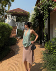 ROVENTE Asymmetric Drape Midi Skirt - PINKPARKS