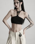 DOINDULGE Sculpted Embellished Halter Top