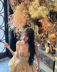 DreamyNerd Ruched Bubble Mini Dress in Champagne - PINKPARKS