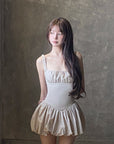 DreamyNerd Ruched Bubble Mini Dress in Champagne - PINKPARKS