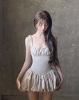 DreamyNerd Ruched Bubble Mini Dress in Champagne - PINKPARKS