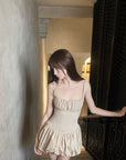 DreamyNerd Ruched Bubble Mini Dress in Champagne - PINKPARKS