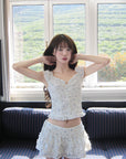 DreamyNerd Floral Ruffle Corset Top and Skirt Set - PINKPARKS