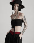 DOINDULGE Structured Ribbon Cami Top with Red Beaded Straps