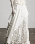 DOINDULGE Embroidered Lace Patchwork Maxi Skirt with Draped Overlay and Shell Trim
