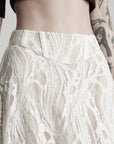 DOINDULGE Embroidered Lace Patchwork Maxi Skirt with Draped Overlay and Shell Trim