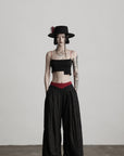 DOINDULGE Deconstructed Pinstripe Wide-Leg Pants with Contrast Waistband