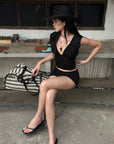 ROVENTE Gathered Tank & Mini Shorts Set in Black - PINKPARKS
