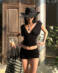 ROVENTE Gathered Tank & Mini Shorts Set in Black - PINKPARKS