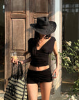 ROVENTE Gathered Tank & Mini Shorts Set in Black - PINKPARKS
