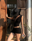 ROVENTE Gathered Tank & Mini Shorts Set in Black - PINKPARKS