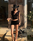 ROVENTE Gathered Tank & Mini Shorts Set in Black - PINKPARKS