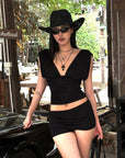 ROVENTE Gathered Tank & Mini Shorts Set in Black - PINKPARKS