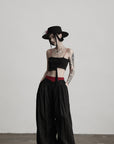 DOINDULGE Deconstructed Pinstripe Wide-Leg Pants with Contrast Waistband