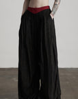 DOINDULGE Deconstructed Pinstripe Wide-Leg Pants with Contrast Waistband