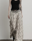 DOINDULGE Embellished Wide-Leg Pants with Beaded Draped Waistline