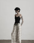 DOINDULGE Embellished Wide-Leg Pants with Beaded Draped Waistline