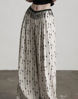 DOINDULGE Embellished Wide-Leg Pants with Beaded Draped Waistline