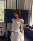 DreamyNerd Floral Ruffle Corset Top and Skirt Set - PINKPARKS