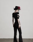 DOINDULGE Asymmetric Slashed T-Shirt with Layered Cutout Sleeves