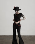 DOINDULGE Asymmetric Slashed T-Shirt with Layered Cutout Sleeves