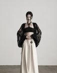 DOINDULGE Raw-Texture Wide-Leg Pants with Hand-Stitched Details