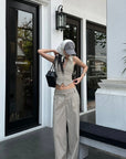 ROVENTE Asymmetric Waist Wide-Leg Trousers - PINKPARKS