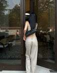 ROVENTE Asymmetric Waist Wide-Leg Trousers - PINKPARKS