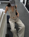 ROVENTE Asymmetric Waist Wide-Leg Trousers - PINKPARKS