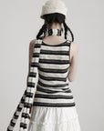 DOINDULGE Striped Deconstructed Tank Top and Elongated Scarf Set