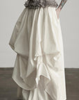 DOINDULGE Layered Cotton Skirt with Asymmetric Draped Hem