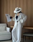 ROVENTE White Linen Wide-Leg Pants with Elastic Waist - PINKPARKS