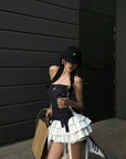 WARDEN EDGE Corset Dress with Tiered Pleated Hem and Side Lace-Up Detail - PINKPARKS
