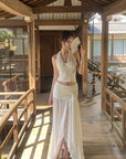 DreamyNerd Ruched Halter Top & Draped Maxi Skirt Set - PINKPARKS