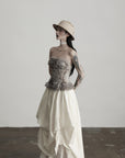 DOINDULGE Layered Cotton Skirt with Asymmetric Draped Hem
