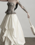 DOINDULGE Layered Cotton Skirt with Asymmetric Draped Hem