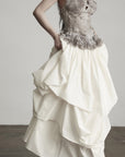 DOINDULGE Layered Cotton Skirt with Asymmetric Draped Hem