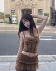 DreamyNerd Cocoa Dot Mesh Two-Piece Set - PINKPARKS