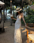 ROVENTE Sequin Halter Maxi Dress with Keyhole Front - PINKPARKS