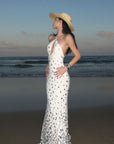 ROVENTE Sequin Halter Maxi Dress with Keyhole Front - PINKPARKS