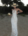 ROVENTE Sequin Halter Maxi Dress with Keyhole Front - PINKPARKS
