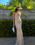 ROVENTE Sequin Halter Maxi Dress with Keyhole Front - PINKPARKS