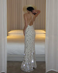 ROVENTE Sequin Halter Maxi Dress with Keyhole Front - PINKPARKS
