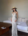 ROVENTE Sequin Halter Maxi Dress with Keyhole Front - PINKPARKS